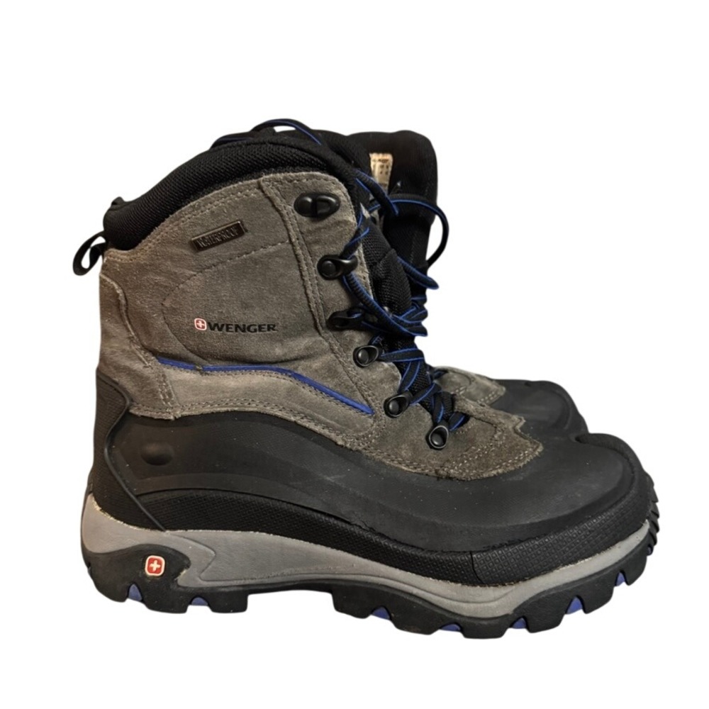 Wenger Mens Waterproof Hiking Boots Grey Suede Black Rubber High Top Lug Sole 11